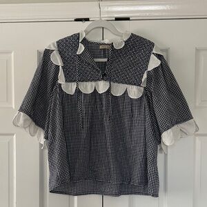 Stella Nova Scalloped Trim Quilted Navy & White Gingham Top